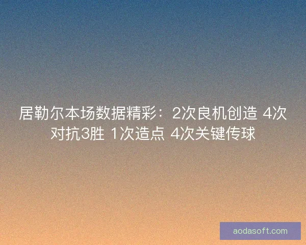 居勒尔本场数据精彩：2次良机创造 4次对抗3胜 1次造点 4次关键传球